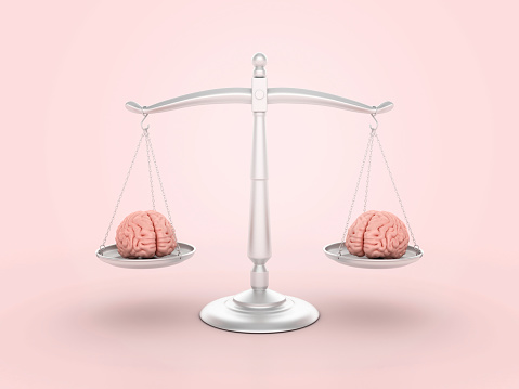 Brain on Legal Scale - Color Background - 3D rendering