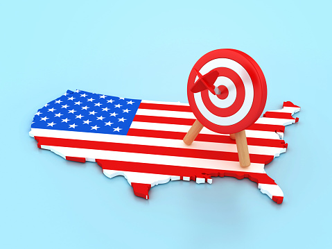 Target on USA Country Flag - Color Background - 3D Rendering