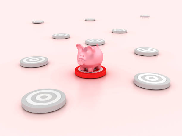 Piggy Bank with Target - Color Background - 3D Rendering