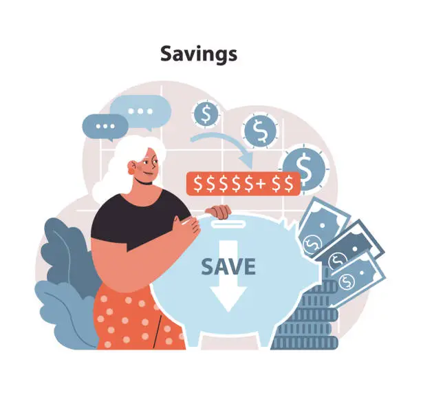 Vector illustration of Savings Strategy Concept. Smart deposit habits leading to significant nest egg growth.