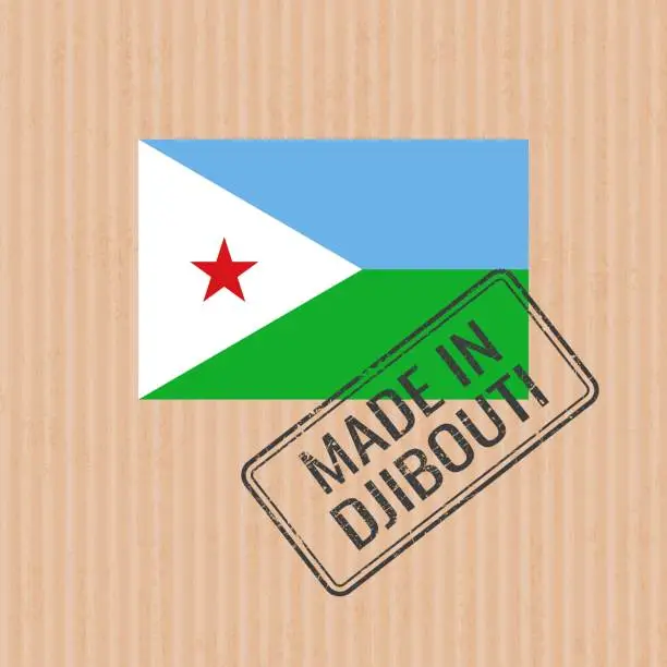 Vector illustration of Made in Djibouti badge vector. Sticker with Djibouti national flag. Ink stamp isolated on paper background.