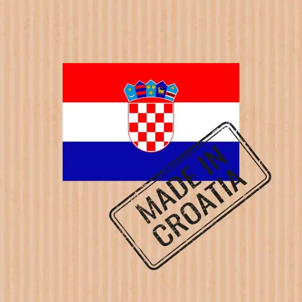 Vector illustration of Made in Croatia badge vector. Sticker with Croatian national flag. Ink stamp isolated on paper background.