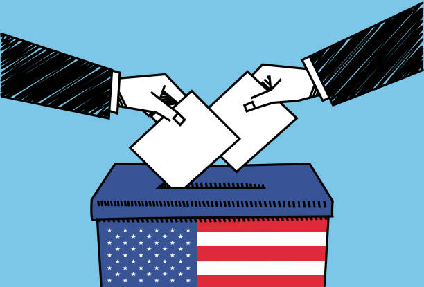 ilustrações de stock, clip art, desenhos animados e ícones de 2024 united states presidential election voting illustration with american voters casting their ballots, highlighting civic engagement and democracy - voting doodle republican party democratic party