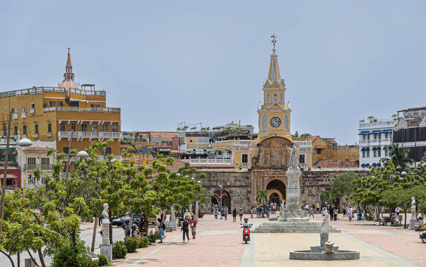 istock Looking at historical gate and clocktower, Cartagena, Colombia 2095041628