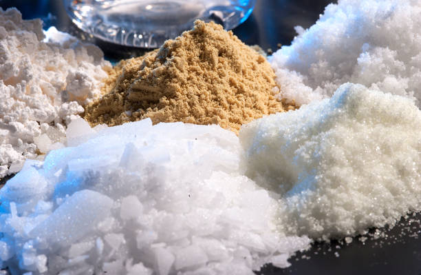 Chemical powder from the chemistry kit with macro lens photographed in studio