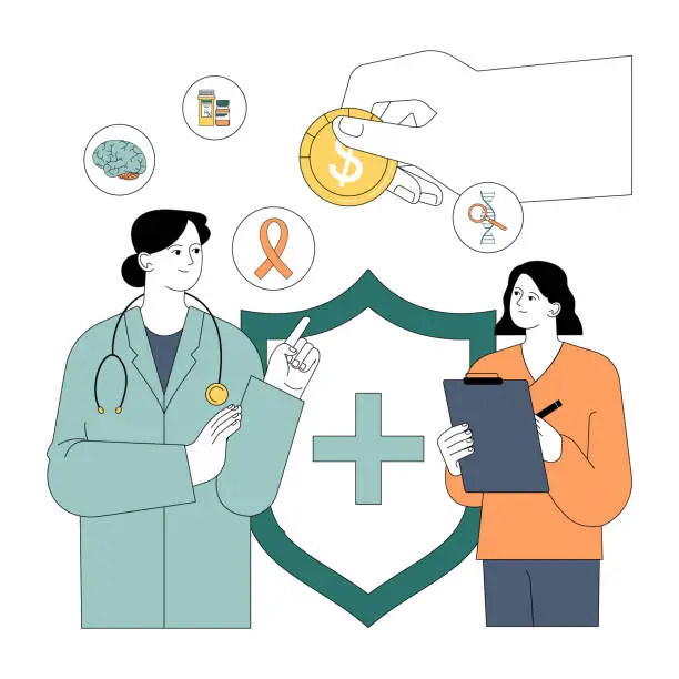 Vector illustration of Government subsidy. Healthcare sector receive financial support. Financial