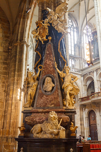 The ornate marble count Leopold Schlick inside Saint Vitus' Cathedral in Prague Castle in Prague, Czech Republic.