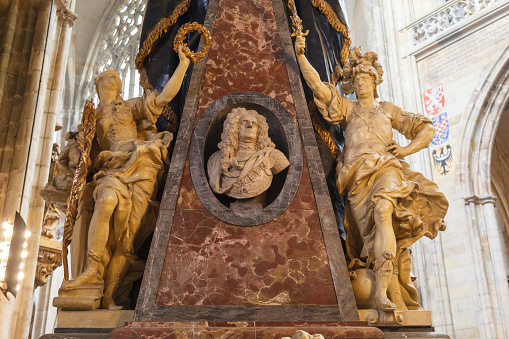 The ornate marble count Leopold Schlick inside Saint Vitus' Cathedral in Prague Castle in Prague, Czech Republic.