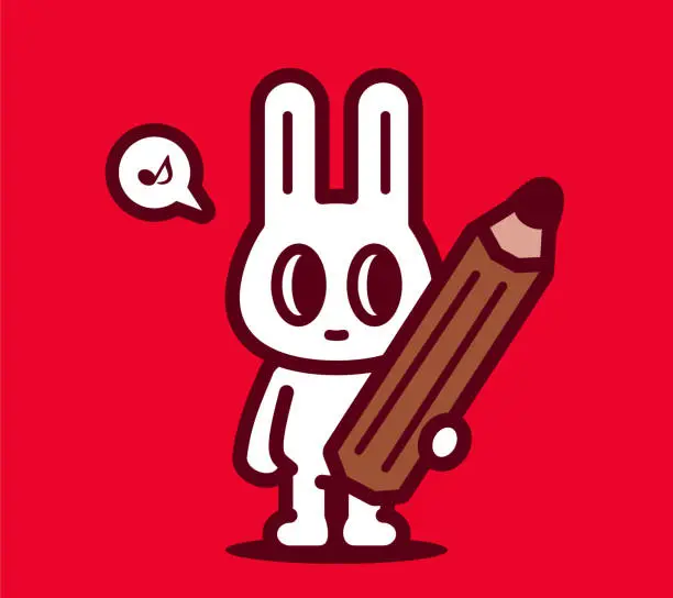 Vector illustration of A cute bunny holds a big pencil