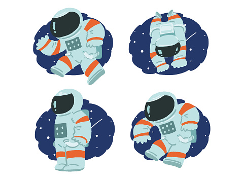 Pop illustration set of people in spacesuits and night sky