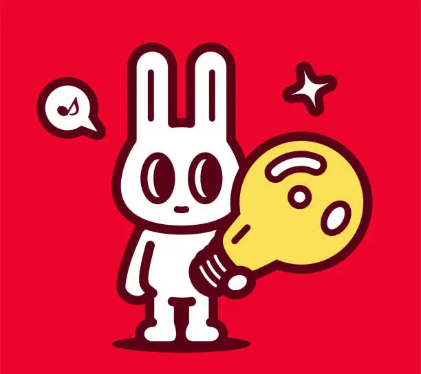 Vector illustration of A cute bunny holds a big creative idea light bulb