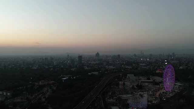 Aerial view of the city in the morning.