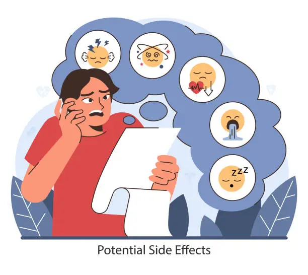 Vector illustration of Potential Side Effects of Ketamine. Flat vector illustration.