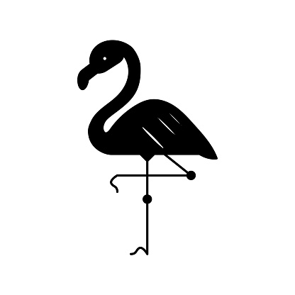 Flamingo black silhouette logo design isolated on white background. Vector illustration.