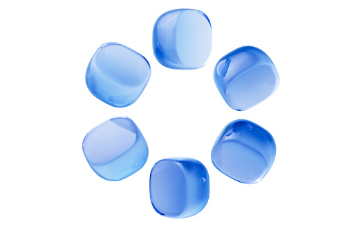 Geometrías de vidrio azul transparente, renderizado 3D. photo