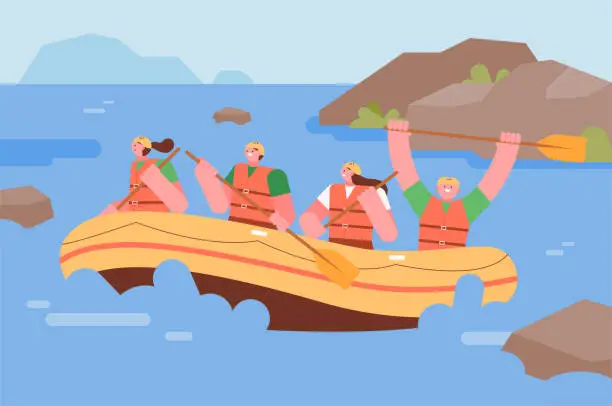 Vector illustration of rafting