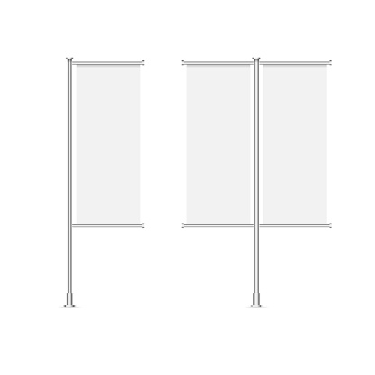 White blank pole banner advertisement flag mockup. Vector illustration