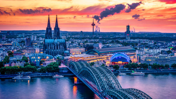 istock Cologne Koln Germany during sunset, Cologne bridge with cathedral 2095253689