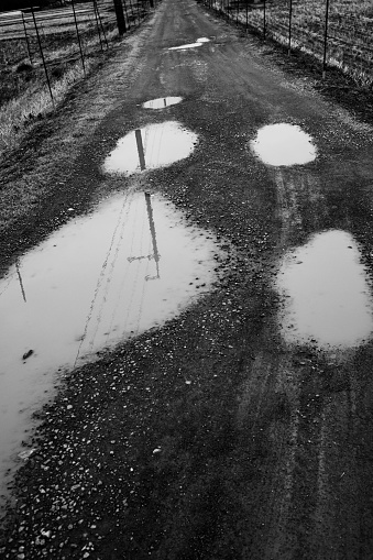 Image of puddles on a dirt road
