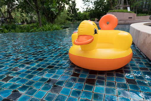 Rubber duck ring for children to play in the swimming pool for safety Playful and fun