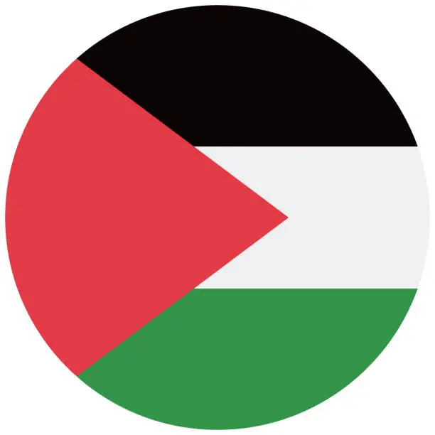 Vector illustration of Palestine flag. Button flag icon. Standard color. Round button icon. The circle icon. Computer illustration. Digital illustration. Vector illustration.