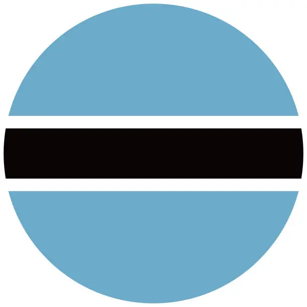Vector illustration of Botswana flag. Flag icon. Standard color. Circular icon. Round national flag. Digital illustration. Computer illustration. Vector illustration.