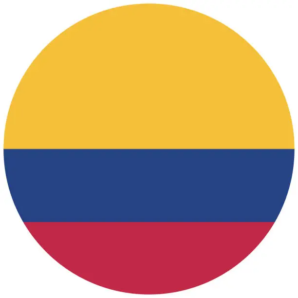 Vector illustration of Colombia flag. Button flag icon. Standard color. Round button icon. The circle icon. Computer illustration. Digital illustration. Vector illustration.
