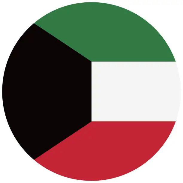 Vector illustration of Kuwait flag. Button flag icon. Standard color. Round button icon. The circle icon. Computer illustration. Digital illustration. Vector illustration.