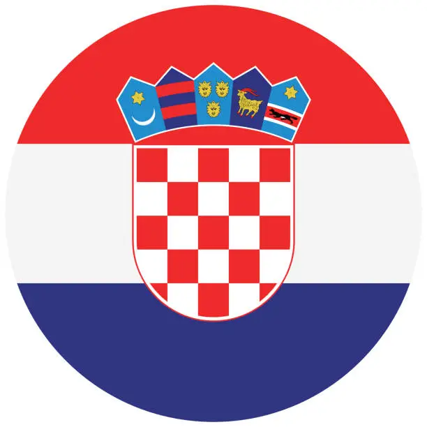 Vector illustration of Croatia flag. Button flag icon. Standard color. Round button icon. The circle icon. Computer illustration. Digital illustration. Vector illustration.