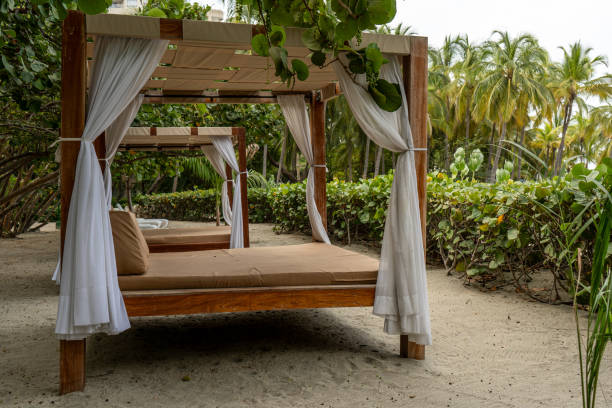 istock Beach bed for reading at sunset in the caribbean 2095386347