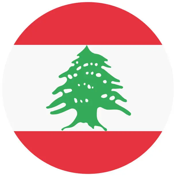 Vector illustration of Lebanon flag. Circular icon. Round flag. Standard colors. Digital illustration. Computer illustration. Vector illustration.