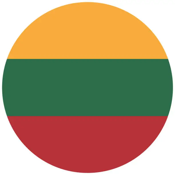 Vector illustration of Lithuania circle flag. Circle icon flag. Flag icon. Standard color. Digital illustration. Computer illustration. Vector illustration.