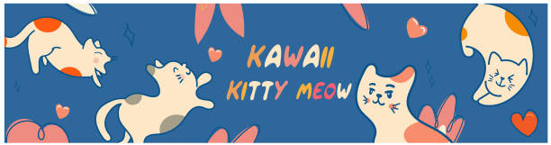 istock Kawaii Cats vector illustration  Smiling Kitty, cute and round-faced cat 2095398328