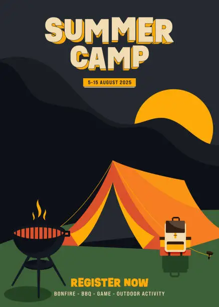 Vector illustration of Summer camping poster template design with camping element flat design style