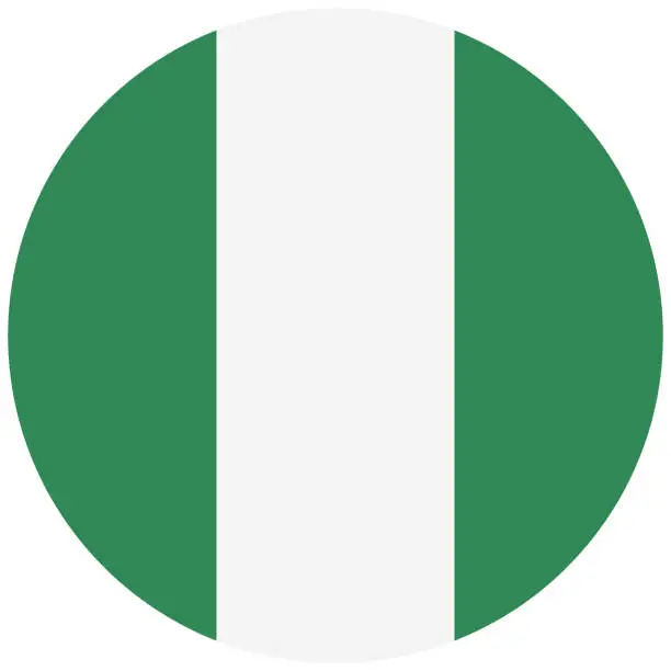 Vector illustration of Nigeria circle flag. Circle icon flag. Standard color. Button flag icon. Digital illustration. Computer illustration. Vector illustration.