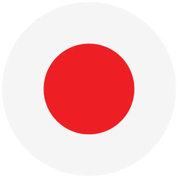 Vector illustration of Japan flag. Circle icon flag. Standard color. Button flag icon. Digital illustration. Computer illustration. Vector illustration.