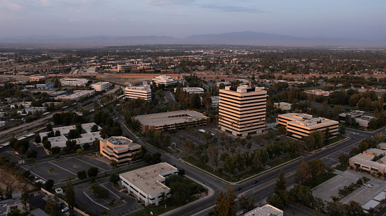 An aerial view of Century City Avenue of the Stars