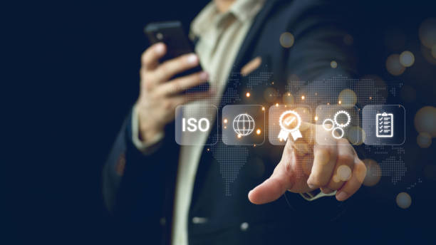 istock ISO standards quality control, assurance and warranty business technology concept. Touching on screen with ISO and globe icons on smart background. ISO Standard certification. Modern ISO banner. 2095456847