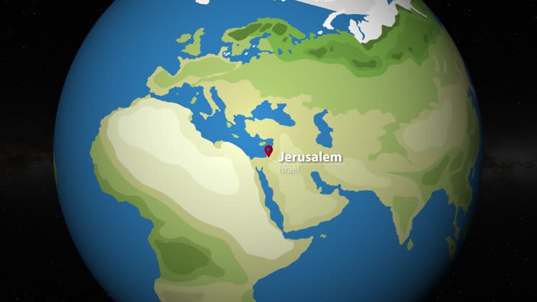 Rotating Earth with Zoom on Jerusalem.  Map source from NASA Earth Observations (NEO)