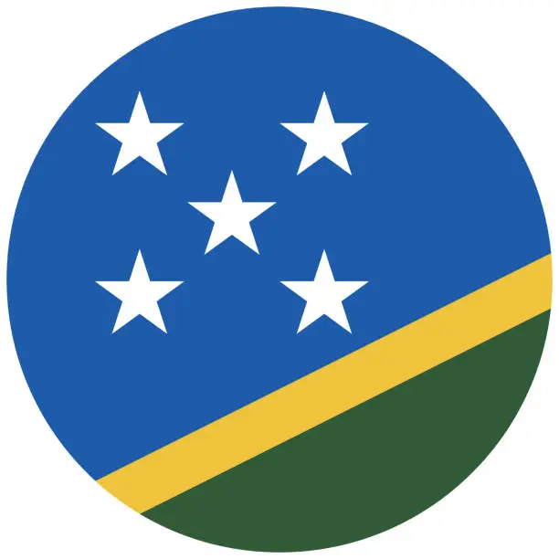 Vector illustration of Solomon Islands flag. Button flag icon. Standard color. Round button icon. The circle icon. Computer illustration. Digital illustration. Vector illustration.