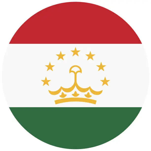 Vector illustration of Tajikistan flag. Tajikistan circle flag. Circle icon flag. Standard color. Button flag icon. Digital illustration. Computer illustration. Vector illustration.