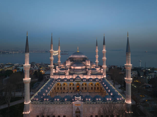 istock Blue Mosque (Sultanahmet Camii) Illuminated Letters Between Ramadan Month Minarets (Mahya) Drone Photo, Sultanahmet Square Fatih, Istanbul 2095544102