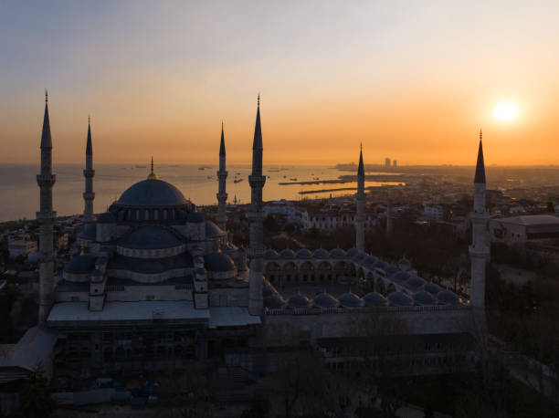 istock Blue Mosque (Sultanahmet Camii) Illuminated Letters Between Ramadan Month Minarets (Mahya) Drone Photo, Sultanahmet Square Fatih, Istanbul 2095544202