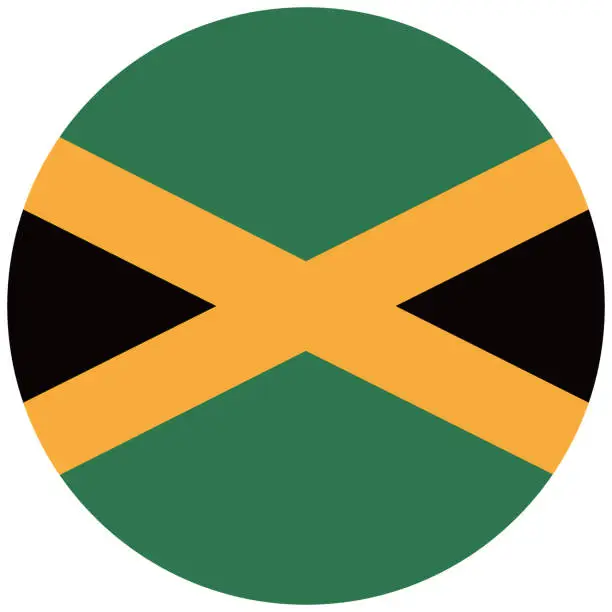 Vector illustration of Jamaica flag. Button flag icon. Standard color. Round button icon. 3d ICONS. The circle icon. Computer illustration. Digital illustration. Vector illustration.