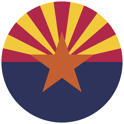Arizona flag. Circular icon. Round flag. Standard colors. Digital illustration. Computer illustration. Vector illustration.