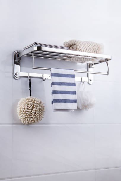 Stainless steel bathroom towel rack storage rack.