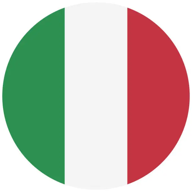 Vector illustration of Italy flag. Standard color. Circular icon. Round national flag. Digital illustration. Computer illustration. Vector illustration.