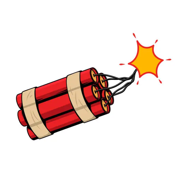 Vector illustration of Dynamite bomb. Dynamite stick. Retro pop art style. Cartoon comic vector illustration