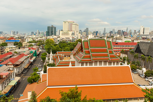 view from the top of Golden Mount, Bangkok overlooking the monk's cloisters that are a hundred years old in Saket Temple..