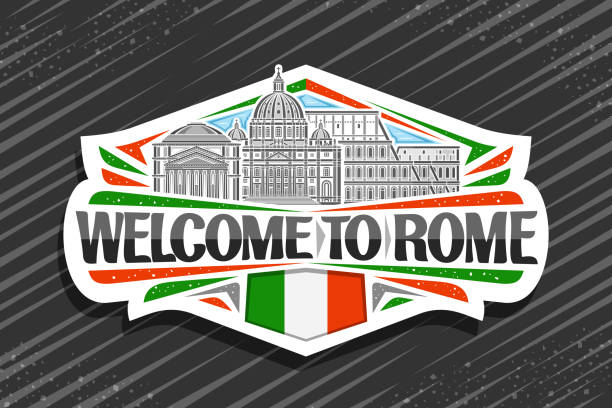 ilustrações, clipart, desenhos animados e ícones de vector logo for rome - italian flag skyline famous place flag